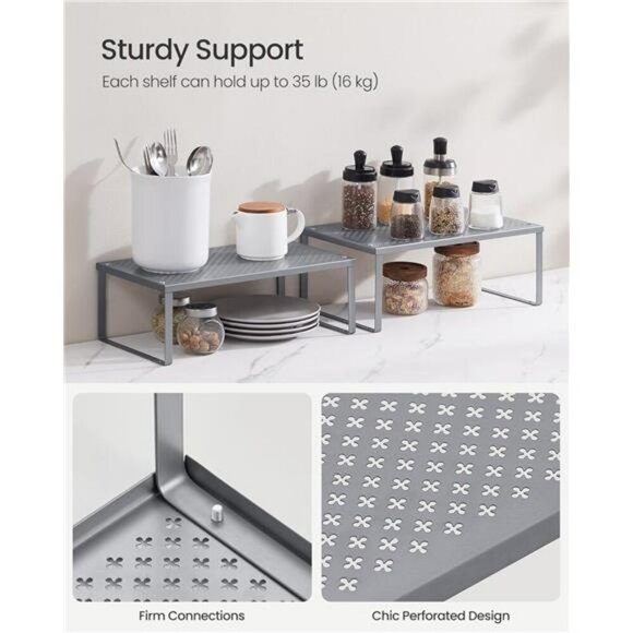 SONGMICS Spice Rack Set Stackable Metal Cabinet Shelf Organizer Countertop - Picture 4 of 8